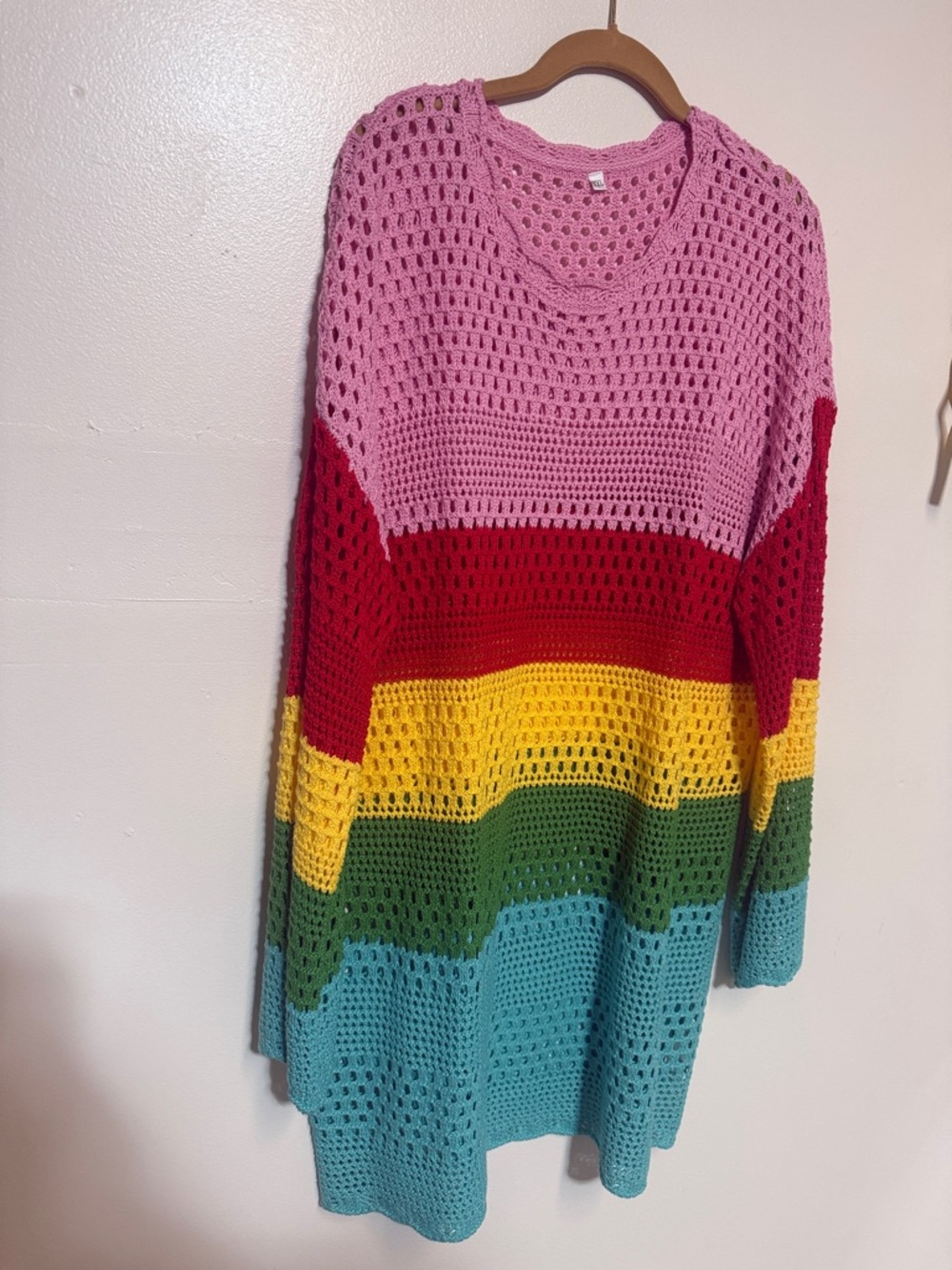Pink Multicolor Open-Knit Sweater Beach cover-up XXL